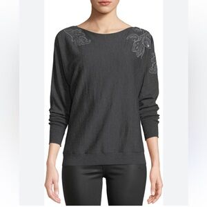 NWOT Lafayette 148 NY embellished, boatneck, dolman long-sleeve sweater